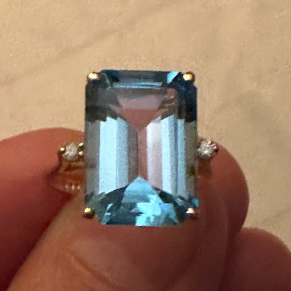 Jewelry - 14mm x 10mm Blue Topaz Diamond Accent Ring - 14K SOLID Yellow Gold